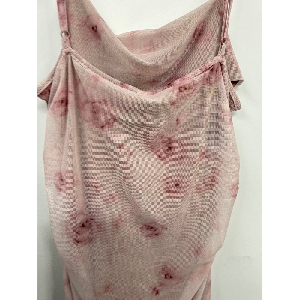 SHEIN‎ L Rose Floral Mesh Cowl Neck Ruched Midi Dress W  Pink Romantic Aesthetic - Picture 6 of 9